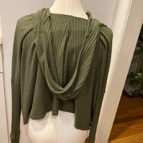 NWOT Free People Movement Blissed Out Rib Henley Hoodie, Army Green, Medium - Picture 7 of 8